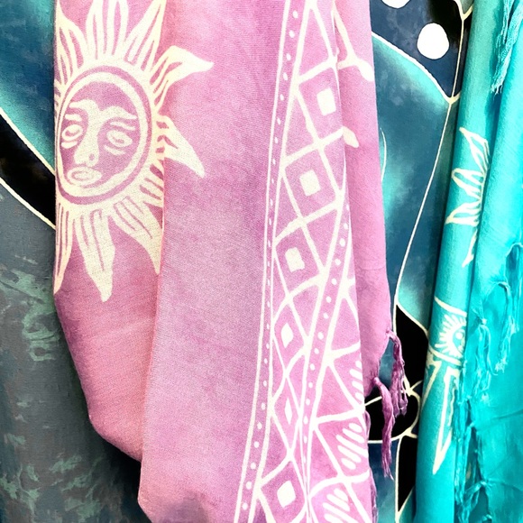 2 Rayon Sarong, Table Cover, Curtain, Shawl with Tassels! Colorful, Soft, NEW! - Picture 6 of 8